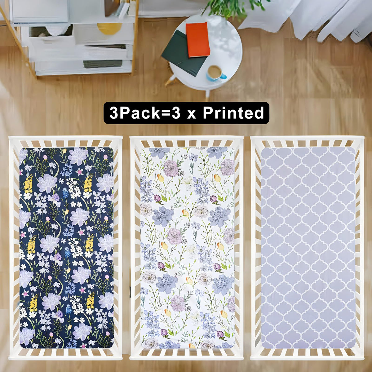 Soft Floral Crib Sheets 3 Pack 28'' X 52'' Fitted Microfiber Violet C170774