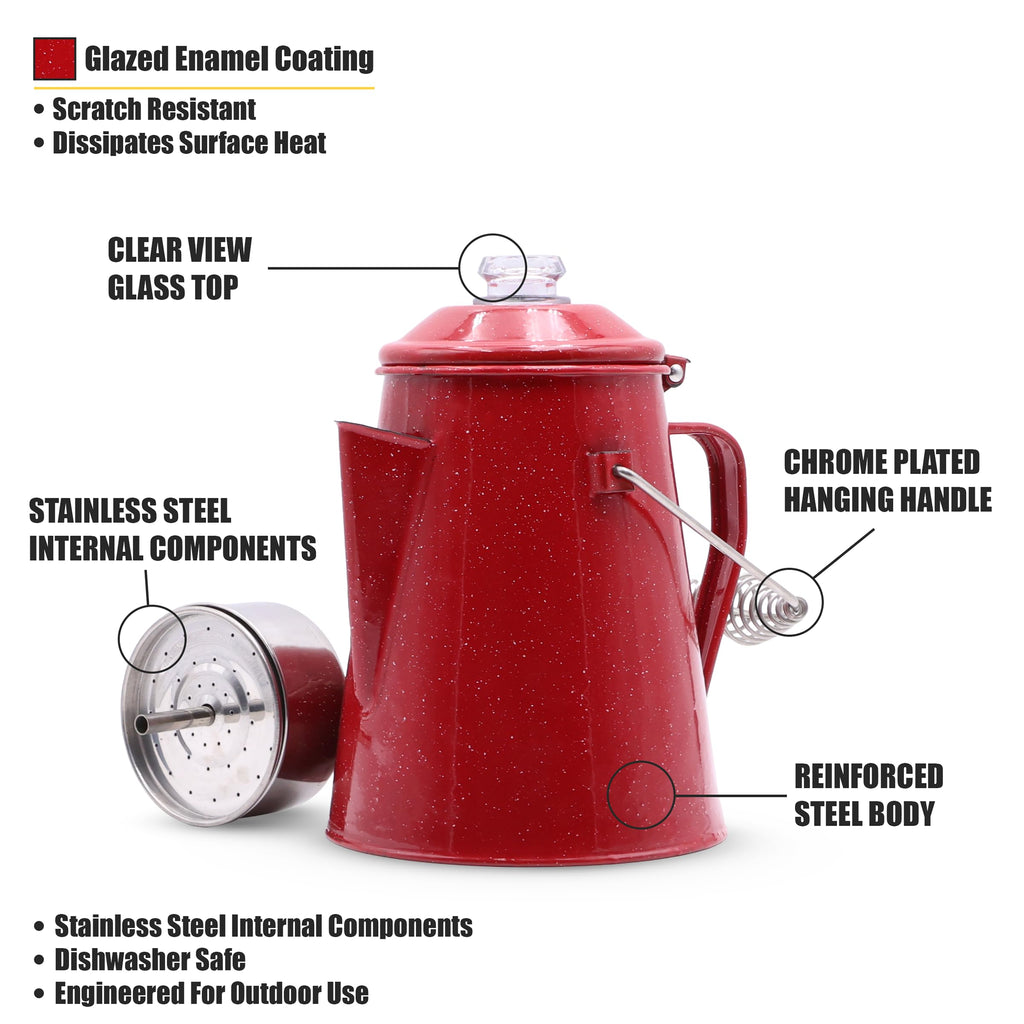 10 Cups Enamel Camping Percolator Coffee Pot J345