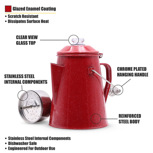 10 Cups Enamel Camping Percolator Coffee Pot J345