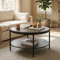 Round Coffee Table with 2-Tier Storage Shelf B294