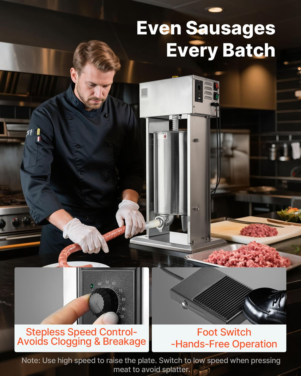 15 L Stainless Steel Electric Sausage Stuffer with 4 Stuffing Tubes G234