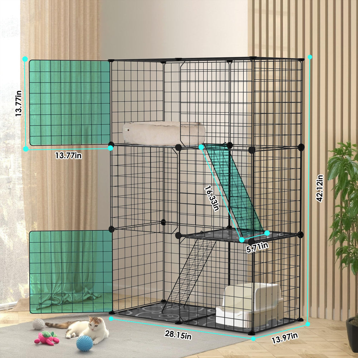 3-Tier Cat Cage & Enclosure with 3 Doors & 2 Ramps J229