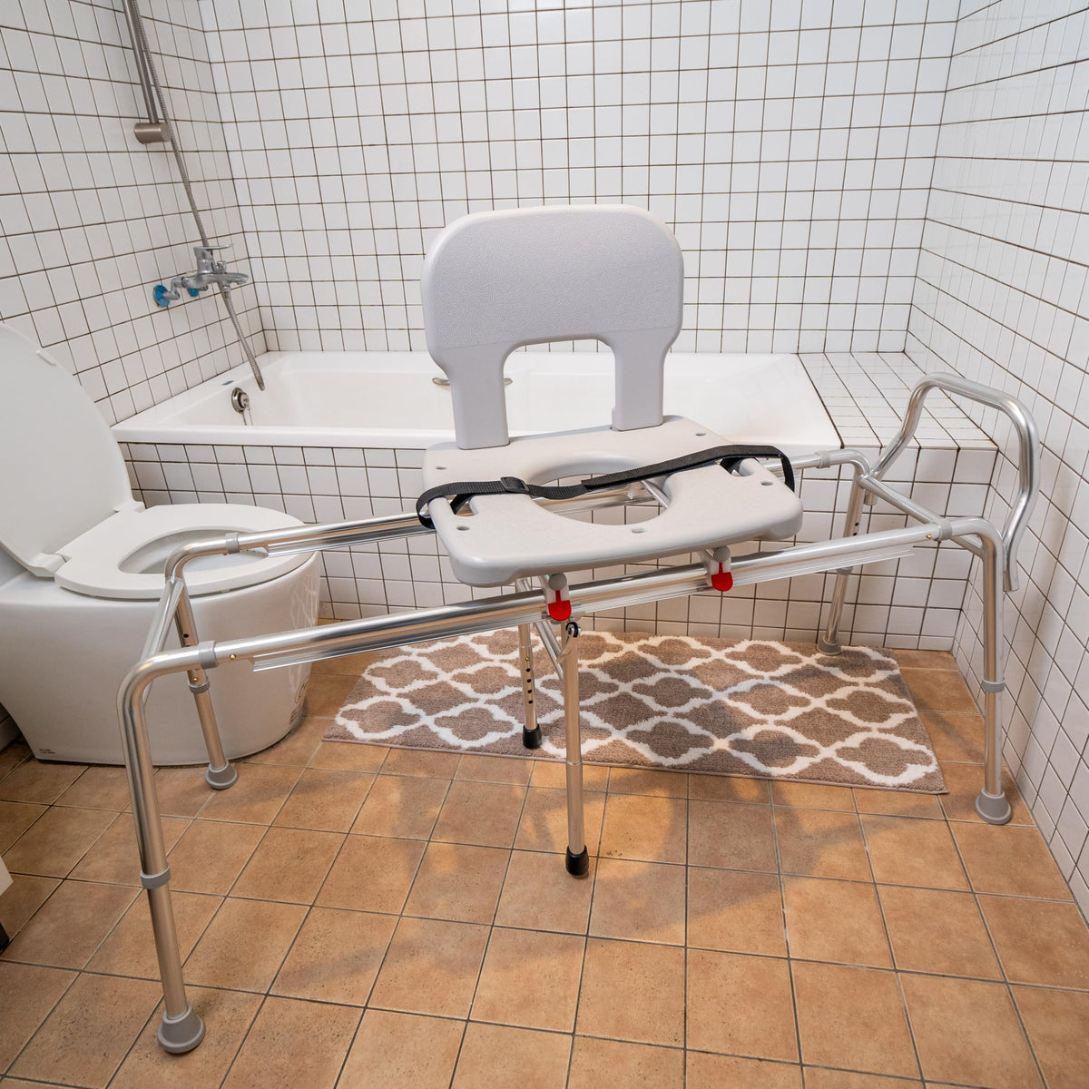 Toilet-to-Tub Transfer Bench with Cut Out Seat T3398