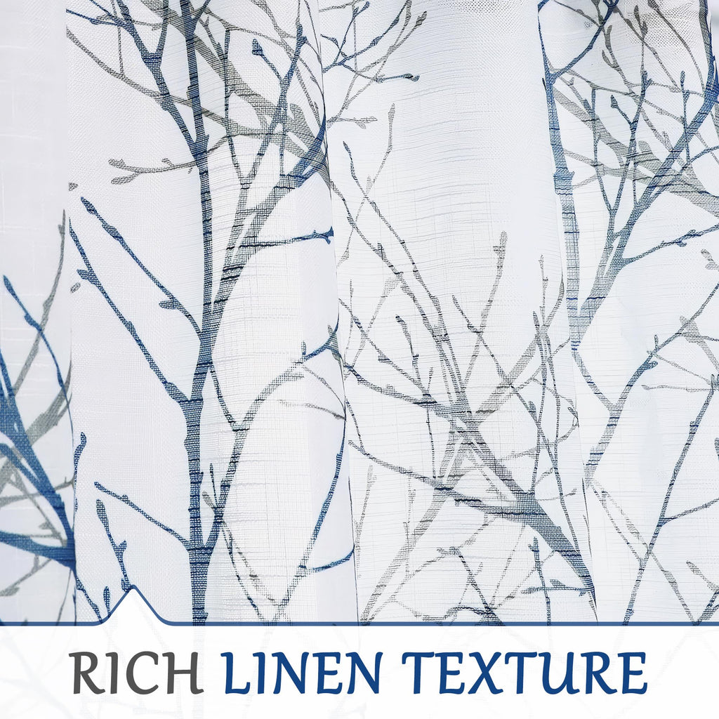 Linen Blue White Semi Sheer Curtains 84 Inch 1 Panel F755206