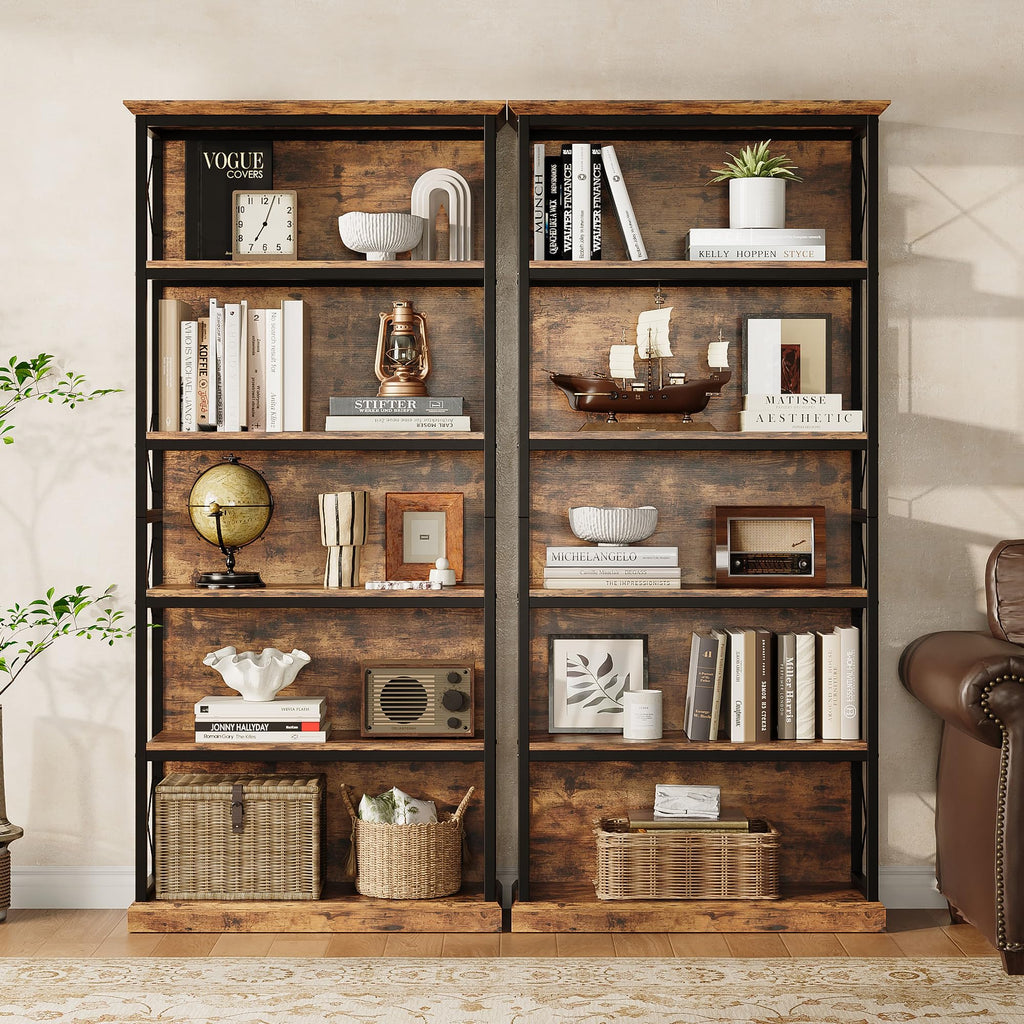 71 Inch 5 Tier Rustic Wood Bookshelf N398
