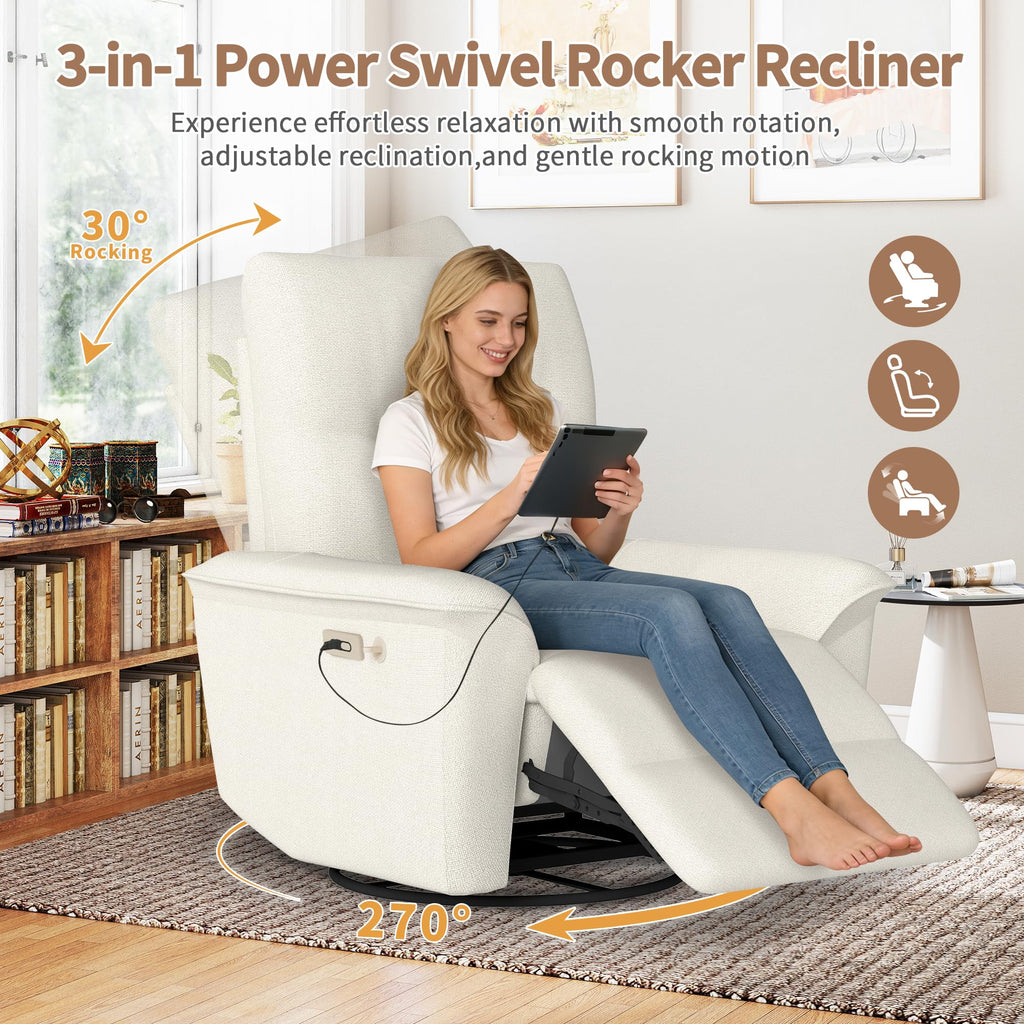 Power Swivel Rocker Recliner Chair with Phone Holder and USB Ports V73509