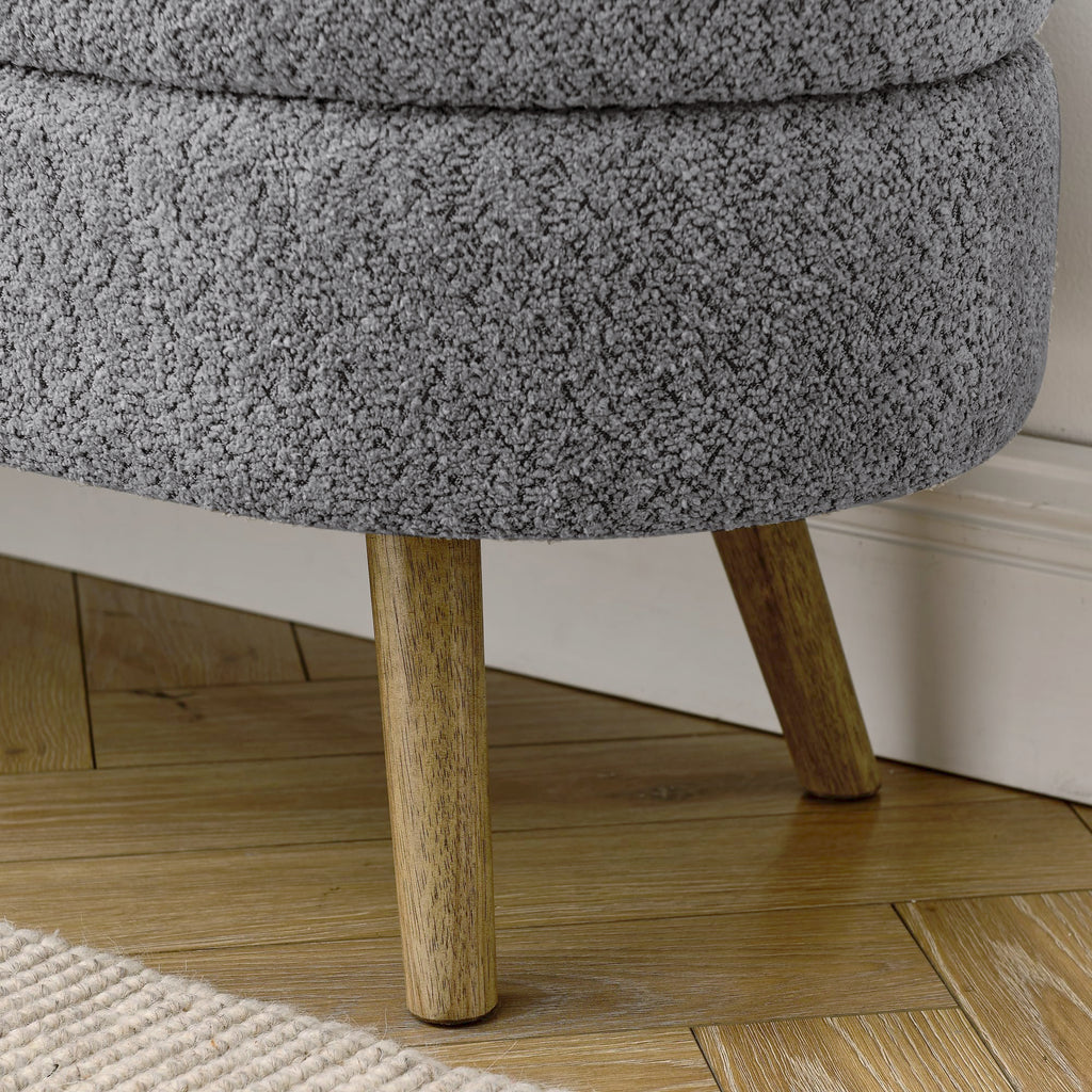 Oval Storage Bench with Rubber Wood Legs, Gray P981