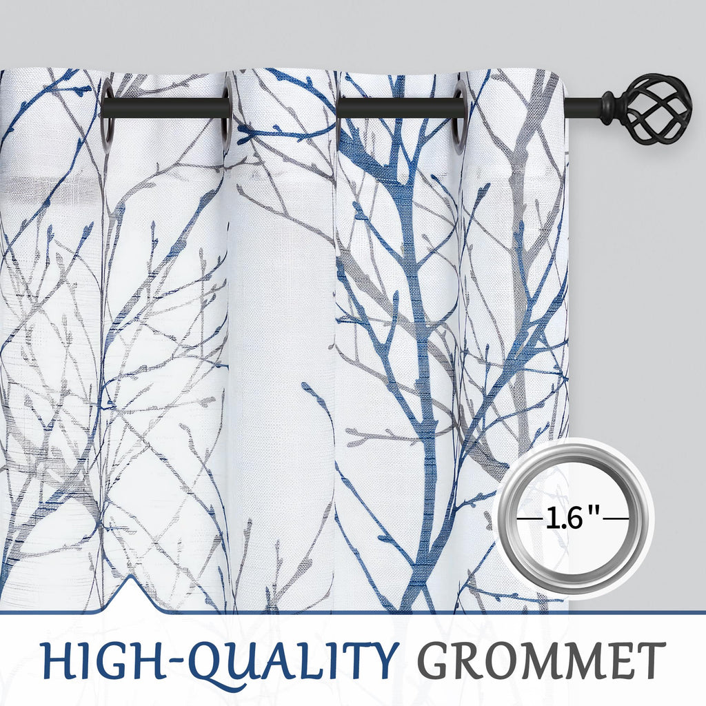 Linen Blue White Semi Sheer Curtains 84 Inch 1 Panel F755206