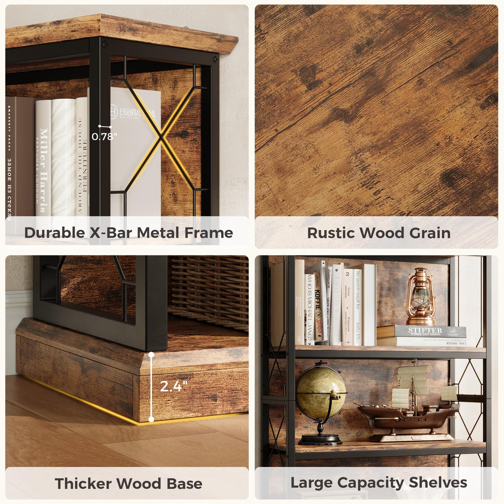 71 Inch 5 Tier Rustic Wood Bookshelf N398
