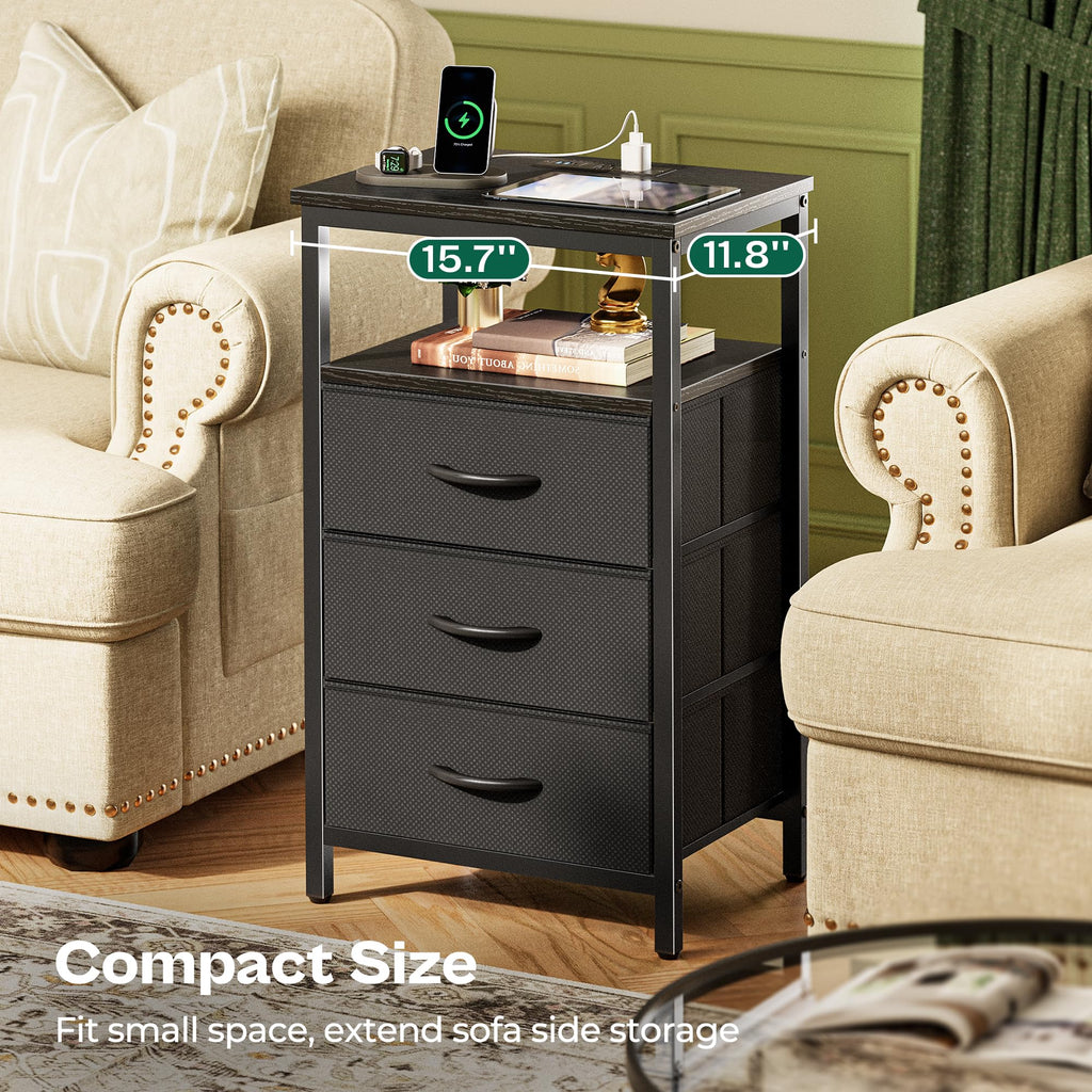 3 Drawer Nightstand with Charger Station and LED Lights M69287