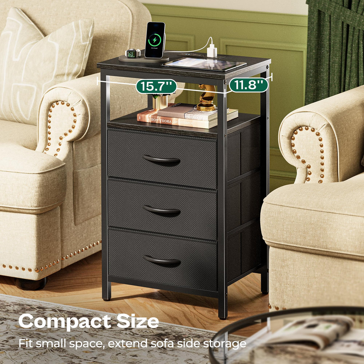 3 Drawer Nightstand with Charger Station and LED Lights M69287
