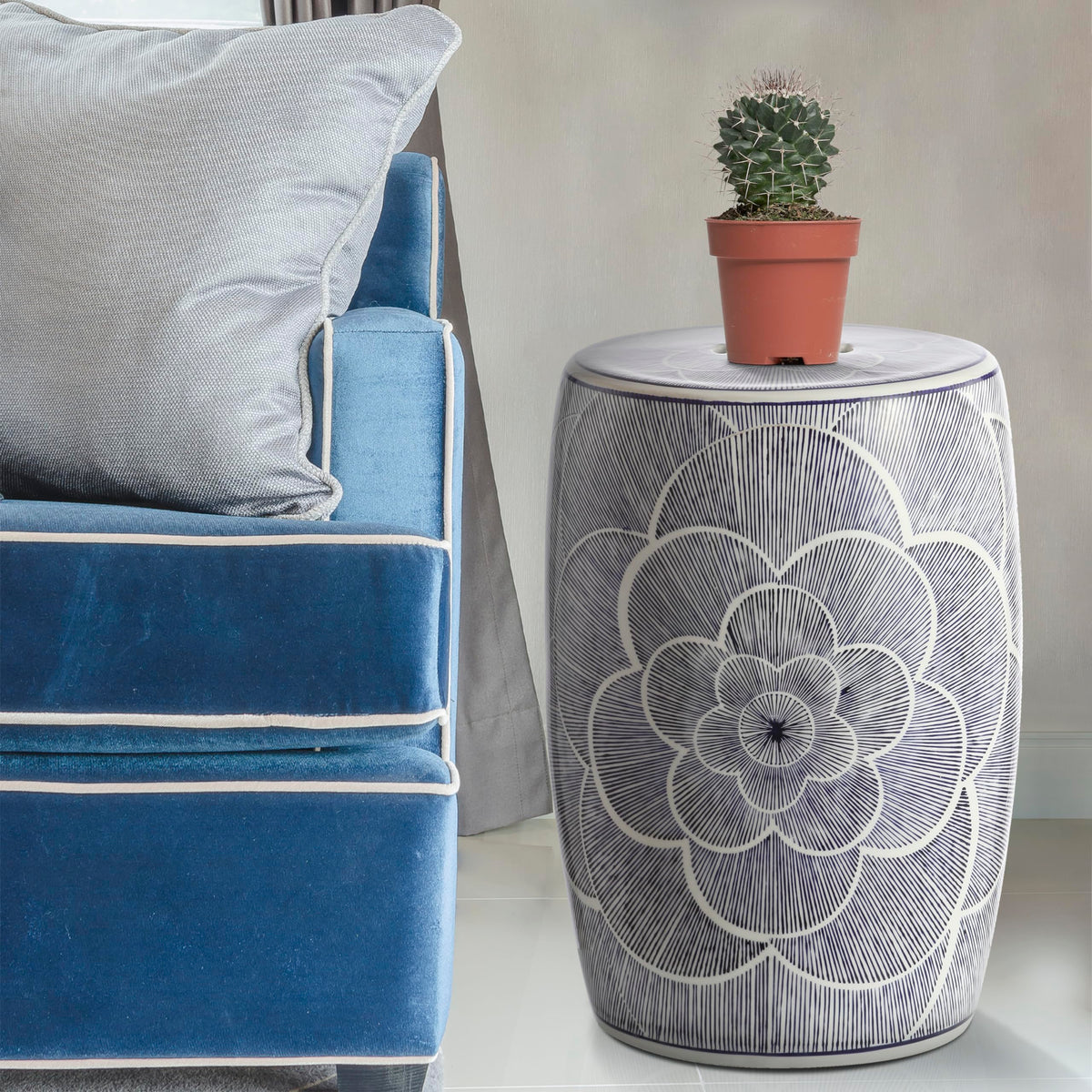 Ceramic Drum Garden Stool Side Table Q60681