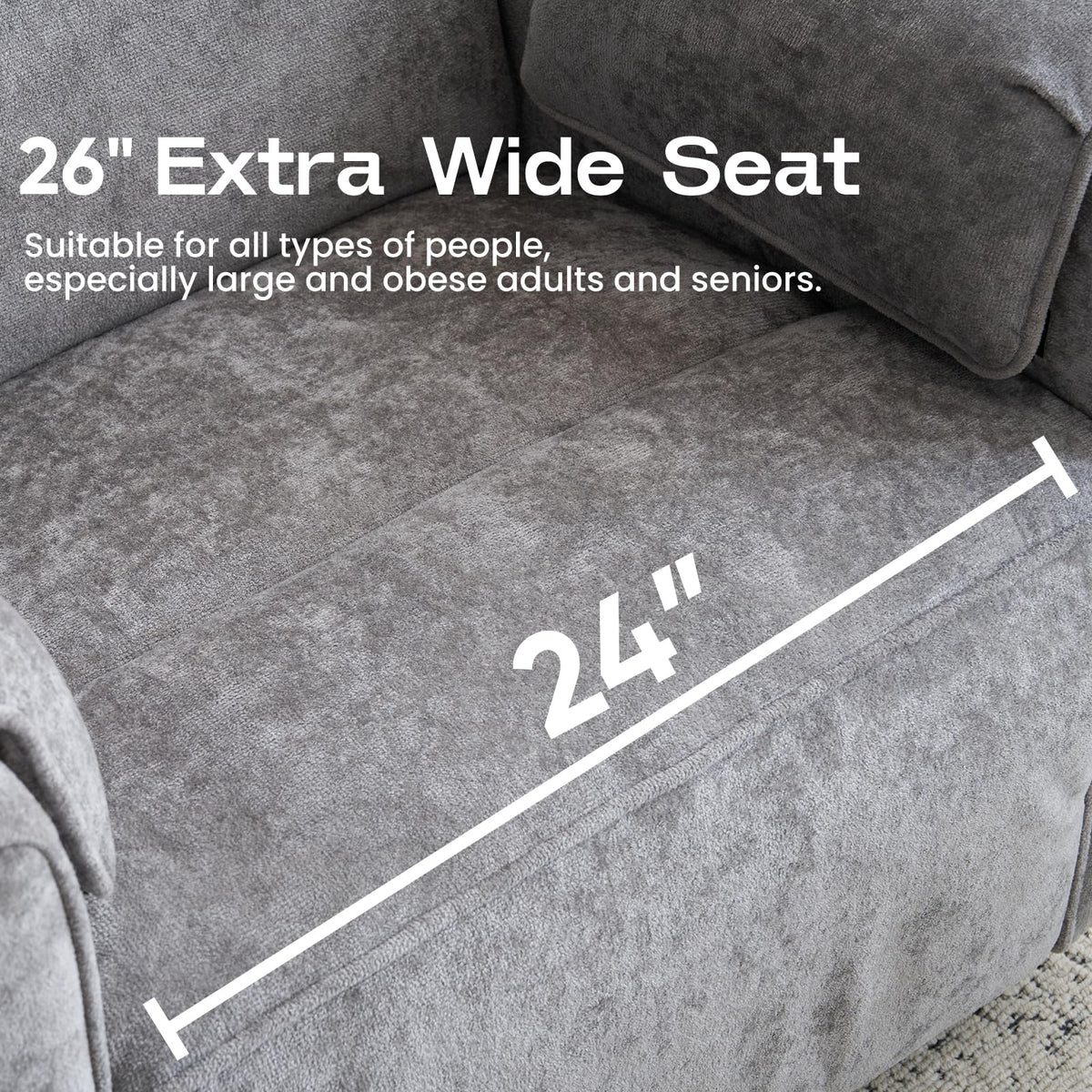 Oversized Swivel Rocking Recliner Chair with USB Ports, Grey Q6316
