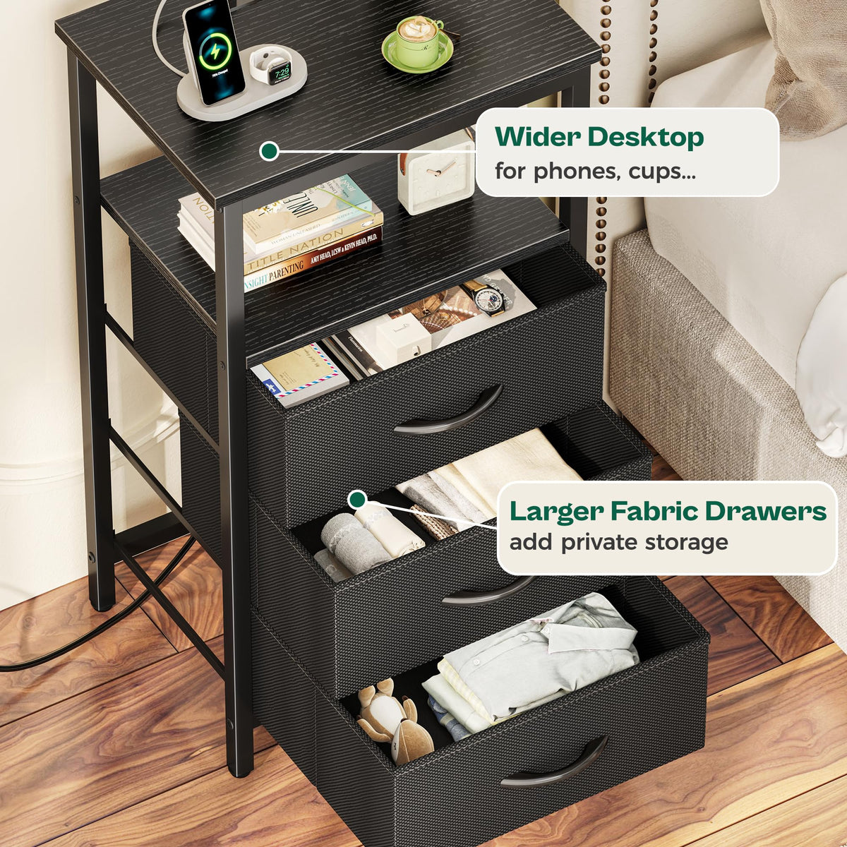 3 Drawer Nightstand with Charger Station and LED Lights M69287